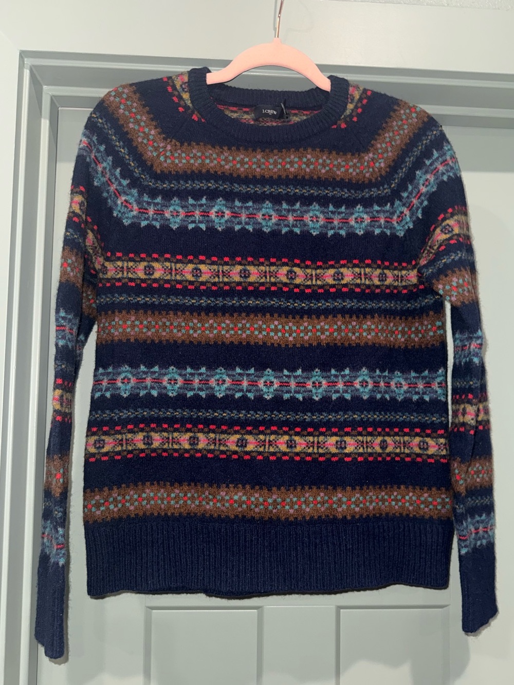 J.CREW 100% Lambs Wool Fair Isle Crewneck Pullover Sweater Women’s M *See Flaw*